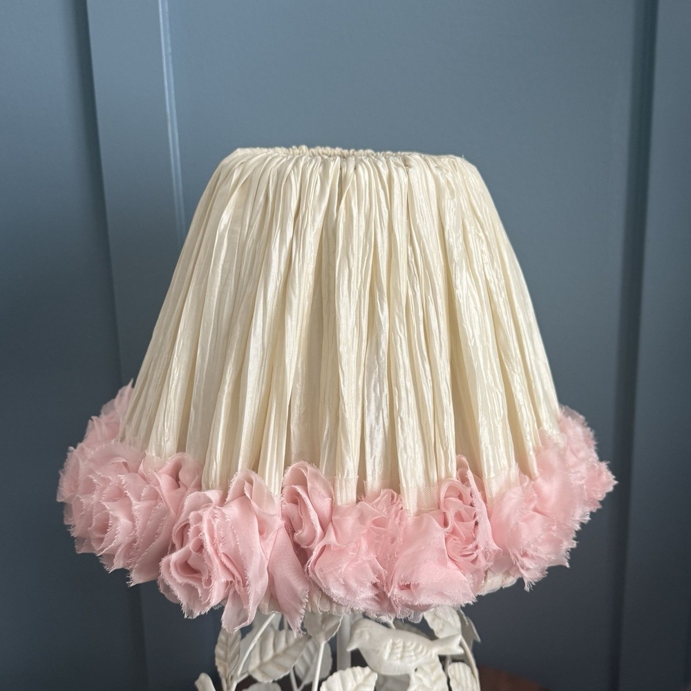 Pottery barn Kids Birdcage Lamp Cream with Pink Rosette Shade 21" - Picture 8 of 10